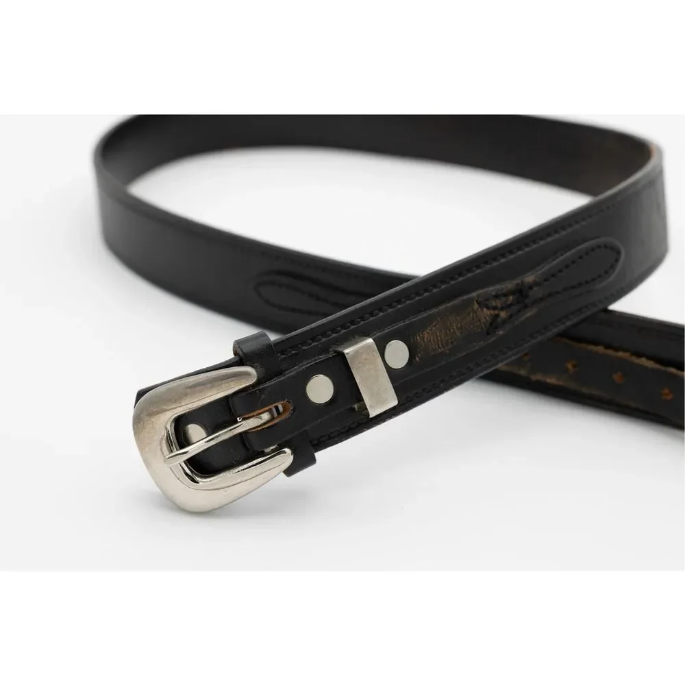 Vintage‎ Black Leather Belt Solid Brass Buckle Men’s Size 40 Distressed